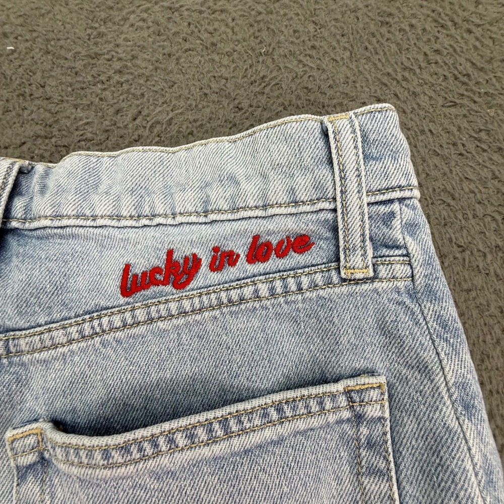 Lucky Brand Barrel Leg Jeans Women 0/25 Light Wash Embroidered Hearts High Rise - Picture 6 of 11